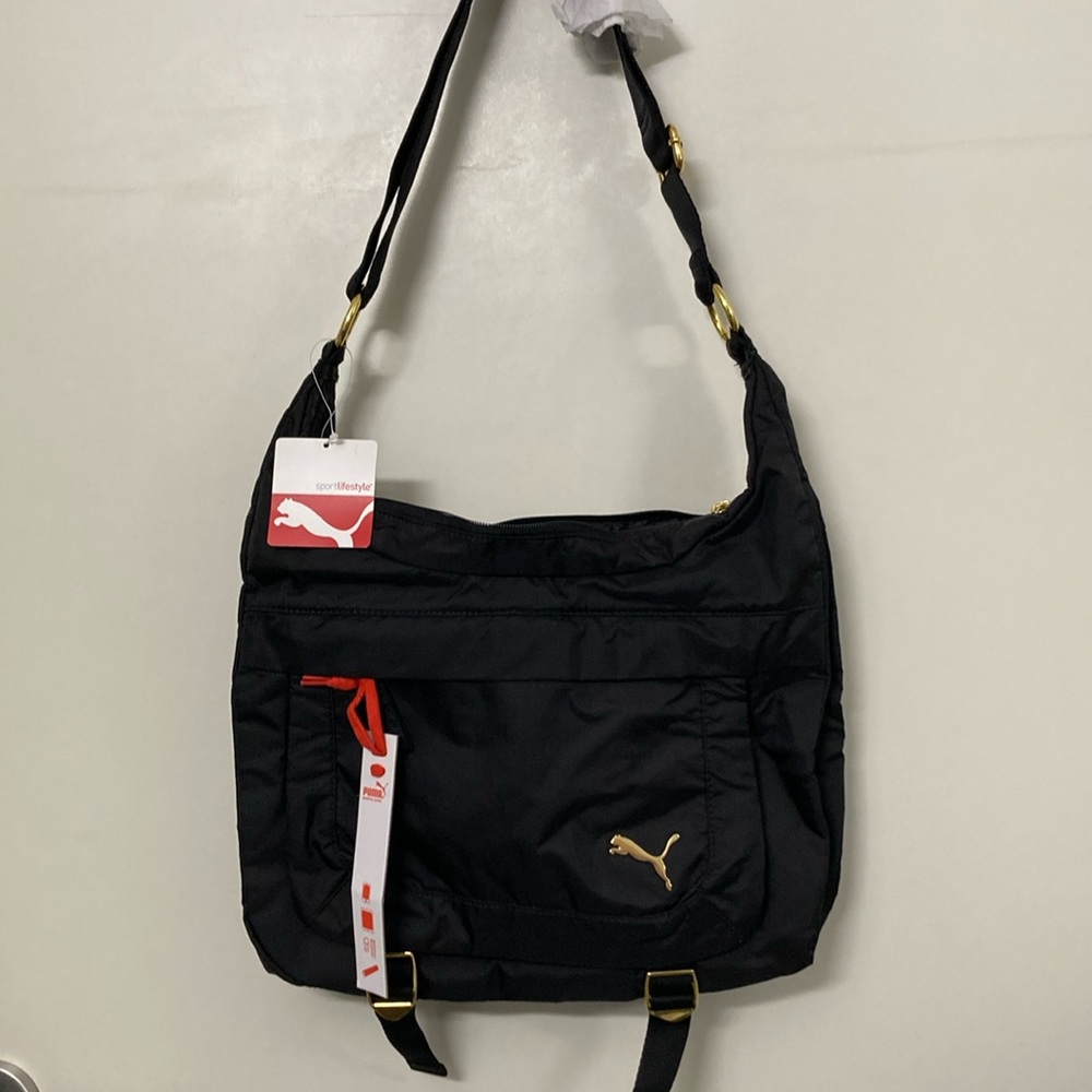 Puma crossover hobo handbag, black with gold hardware new with tags